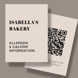 Tan Food Allergy Calorie Information QR-kodkort Visitkort