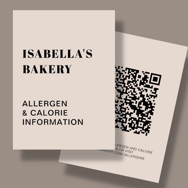 Tan Food Allergy Calorie Information QR-kodkort Visitkort (Skapare uppladdad)