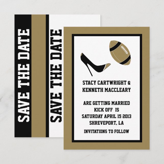 Tan Fotboll Bröllop Spara Datum Annonsering Inbjudningar (Fram/baksida)