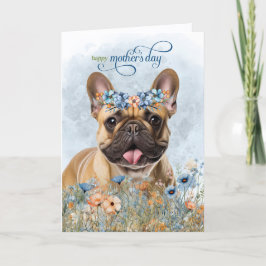 Tan fransk bulldogg vildblommor mors dag helgkort