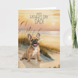 Tan French Bulldog Sunset Beach Father's Day Helgkort