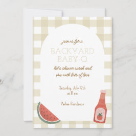 Tan Gingham Baby-Q Baby Shower Invitation Inbjudningar