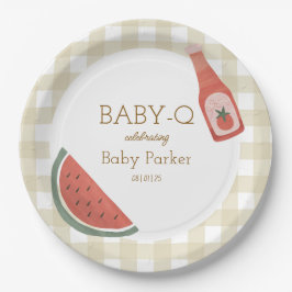 Tan Gingham Baby-Q Circular Plate