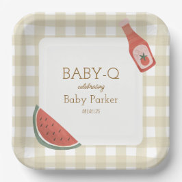 Tan Gingham Baby-Q Square Plate