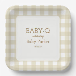 Tan Gingham Baby-Q Square Plate 2
