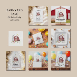Tan Gingham Farmyard Farm Animal Barnyard Birthday Inbjudningar