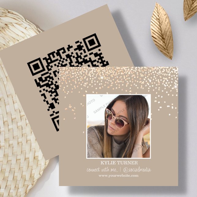 Tan Glitter | Foto | Social Media | QR-kod Fyrkantigt Visitkort (Skapare uppladdad)