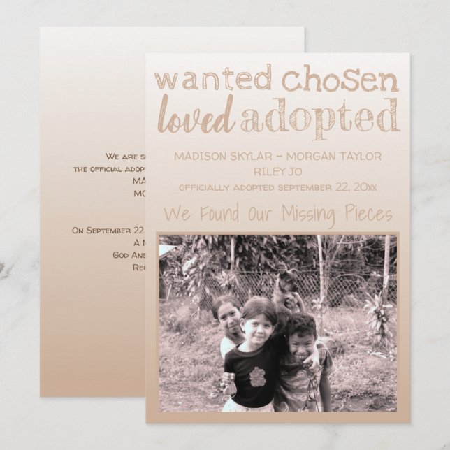 Tan Gradient Önskad Välj Kära Adoptivföräldrar Meddelande (Fram/baksida)