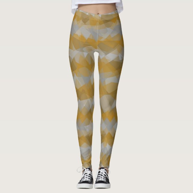 Tan Grått Modern Geometric Mönster Leggings (Framsida)