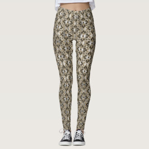 Tan, Grått och bruna mönstrade blommor Leggings