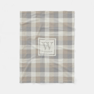 Tan Grått och Ivory Neutralt Rustic Play Monogram Fleecefilt