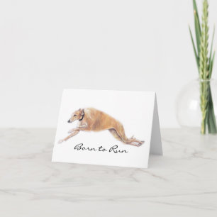 Tan Greyhound Born to Springa Hund Art Note Card Kort