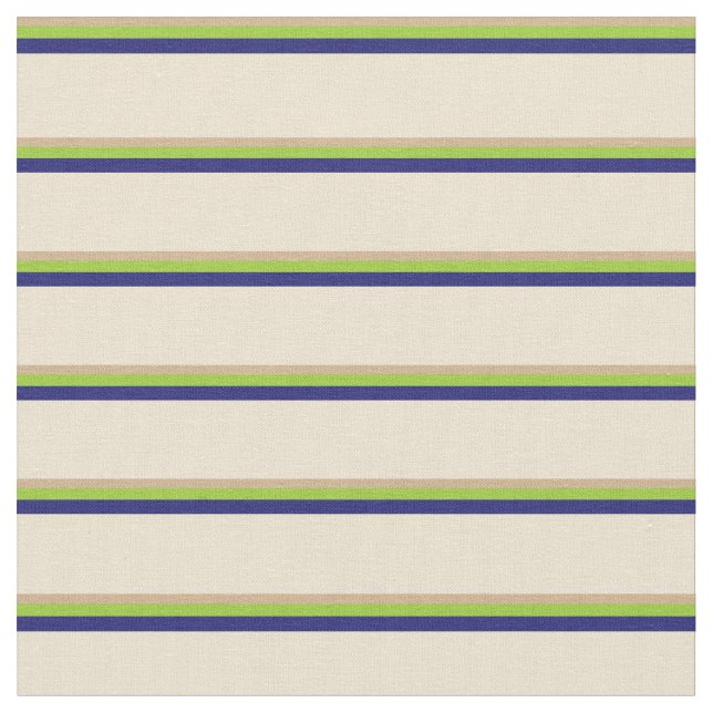 Tan, Grönt, Midnight Blue & Beige Färgad Linjer Tyg (Närbild)