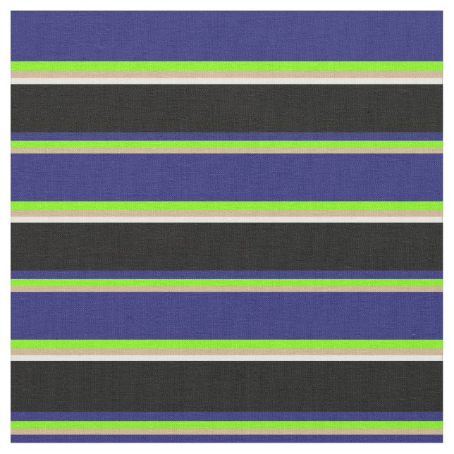Tan, Grönt, Midnight Blue, Black and White Linjer Tyg (Närbild)
