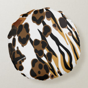 Tan & Guld African Savannah Print Round Pillow Rund Kudde