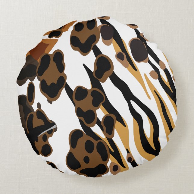 Tan & Guld African Savannah Print Round Pillow Rund Kudde (Baksidan)