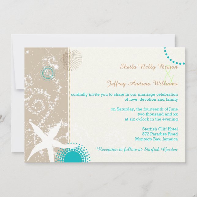 Tan Ivory Teal Modern Beach Wedding Inbjudningar (Framsida)