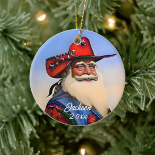Tan Jultomten i en Cowboy Hat-jul Julgransprydnad Keramik
