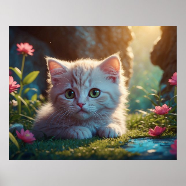 *~* Tan Kattunge AP68 5:4 Fluffy-Kattdjuret Kitten Poster (Framsidan)