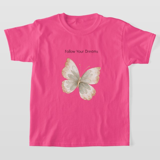 Tan Kräm Grön Fjäril   T Shirt (Laydown)