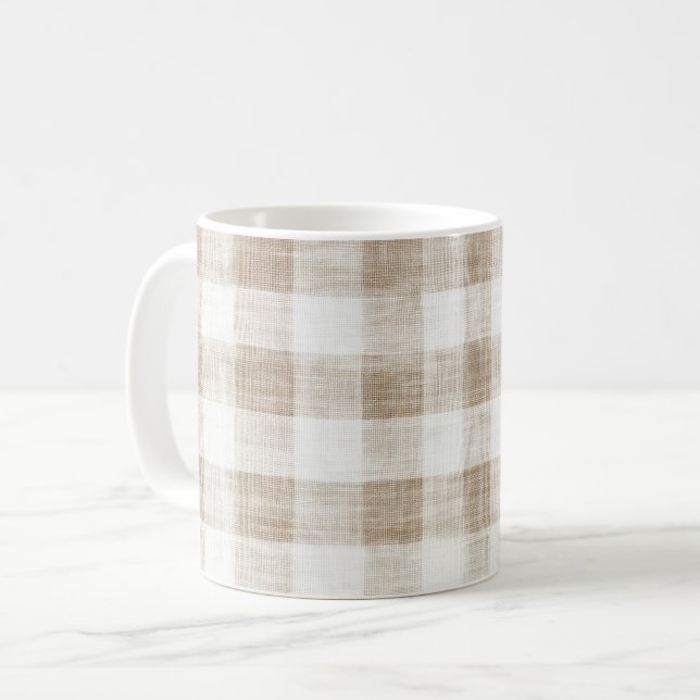 Tan Kräm Rutat Randig Födelsedag Kaffemugg (Framsida vänster)