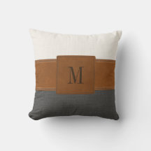 Tan Leather Grått White Linen Farmhouse Monogram