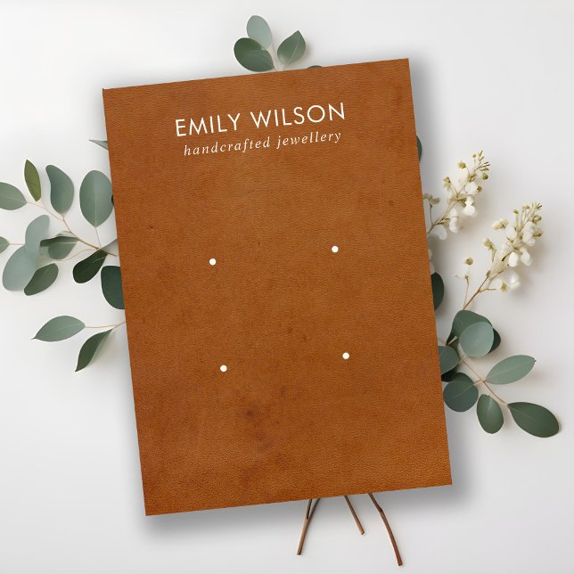 TAN LEATHER STRUKTUR 2 STUD EARRING VISNING CARD VISITKORT (Skapare uppladdad)