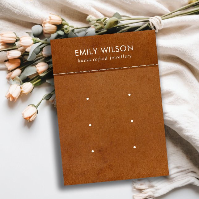TAN LEATHER STRUKTUR 3 STUD EARRING VISNING CARD VISITKORT (Skapare uppladdad)