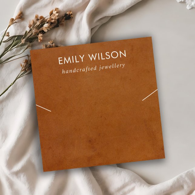 TAN LEATHER STRUKTUR BAND NECKLACE VISNING CARD FYRKANTIGT VISITKORT (Skapare uppladdad)