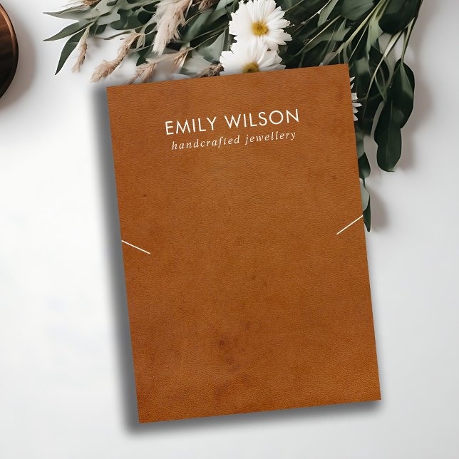 TAN LEATHER STRUKTUR NECKLACE BRACELET VISNING CAR VISITKORT (Skapare uppladdad)