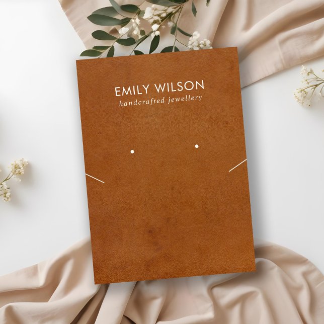 TAN LEATHER STRUKTUR NECKLACE EARRING VISNING CARD VISITKORT (Skapare uppladdad)