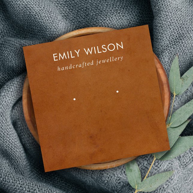 TAN LEATHER STRUKTUR STUD EARRING VISNING CARD FYRKANTIGT VISITKORT (Skapare uppladdad)