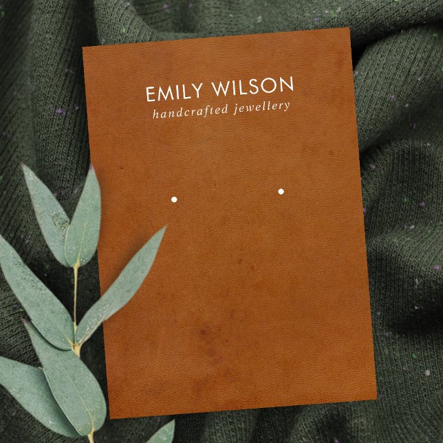 TAN LEATHER STRUKTUR STUD EARRING VISNING CARD VISITKORT (Skapare uppladdad)