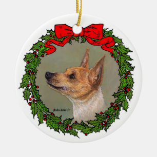 Tan Leksak Fox Terrier vid Glenda S. Harlan Julgransprydnad Keramik