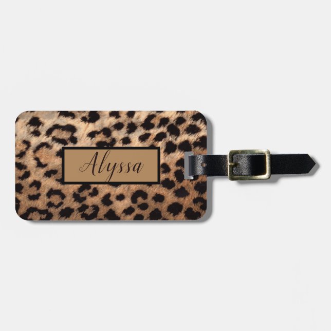 Tan Leopard Cheetah Animal Print Personlig Bagagebricka (Horisontell Framsida)