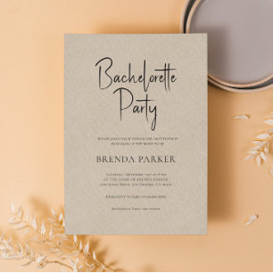 Tan Linen Enkel Svart Script Systerparty Inbjudningar