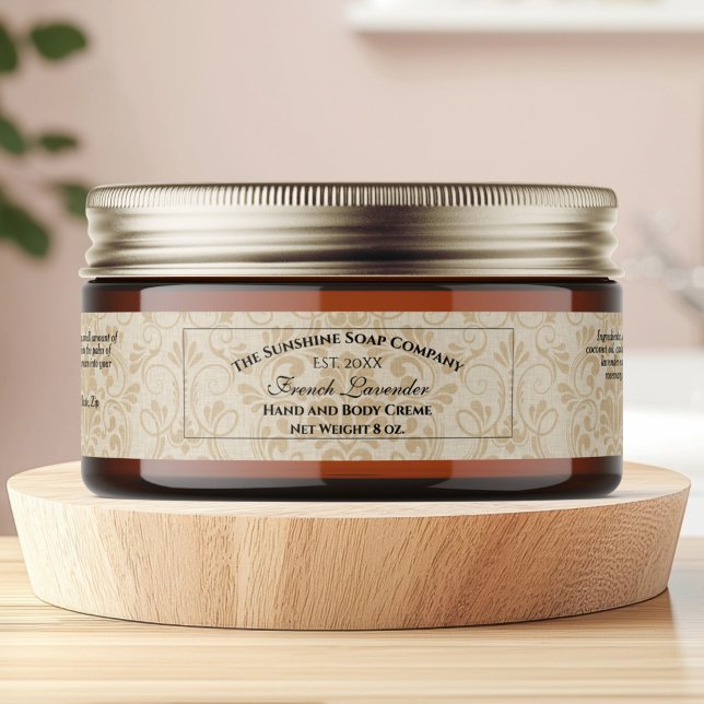 Tan Linen Papper Stil Cosmetics Burk-etikett Etikettband (Skapare uppladdad)