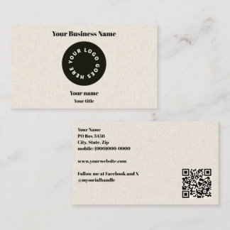 Tan Linen-papper stil Lägg till din logotyp med QR Visitkort