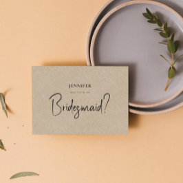 Tan Linen White-skript blir min bridesmaid Inbjudningar