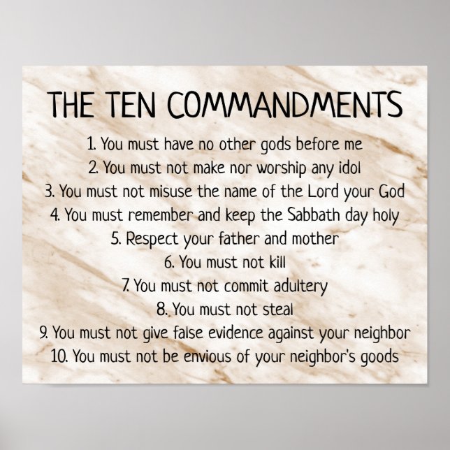 Tan Marble Ten Commandations Bible Sign Poster (Framsidan)