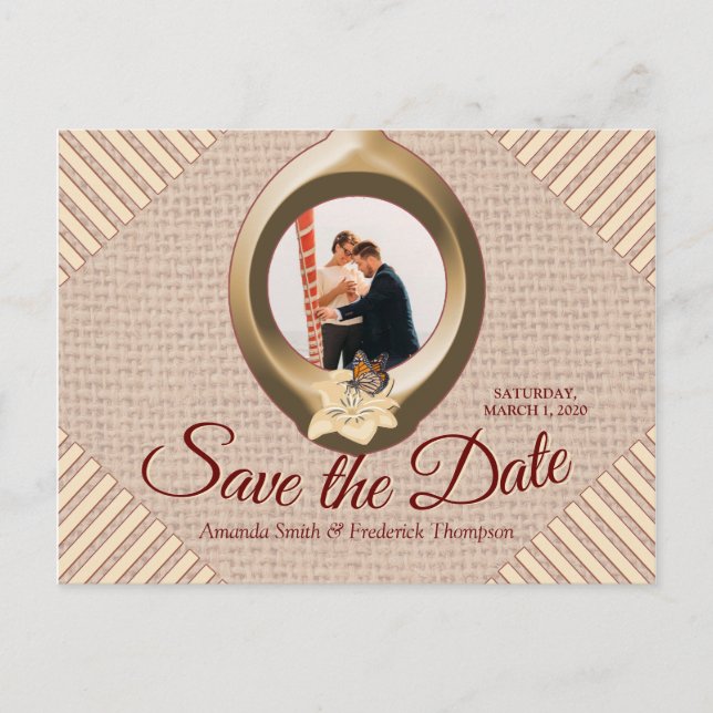 Tan - Marsala Vin & Textured Save Date Meddelande Vykort (Framsida)