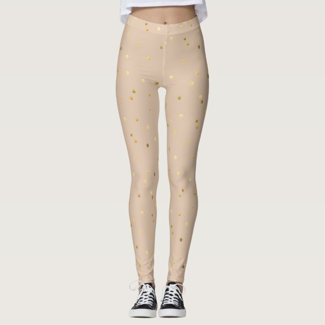 Tan med sahiny-Guld-cirkulationspunkter konfetti Leggings (Framsida)