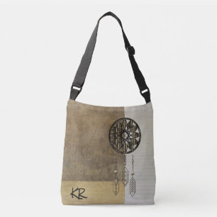 Tan Minimalist Monogrammed Tote Bag w/Dreamcatcher Axelväska