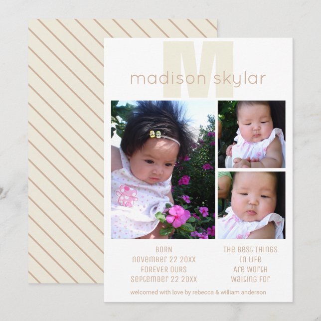 Tan Monogram enkel adoption 3 fotokollage Meddelande (Fram/baksida)