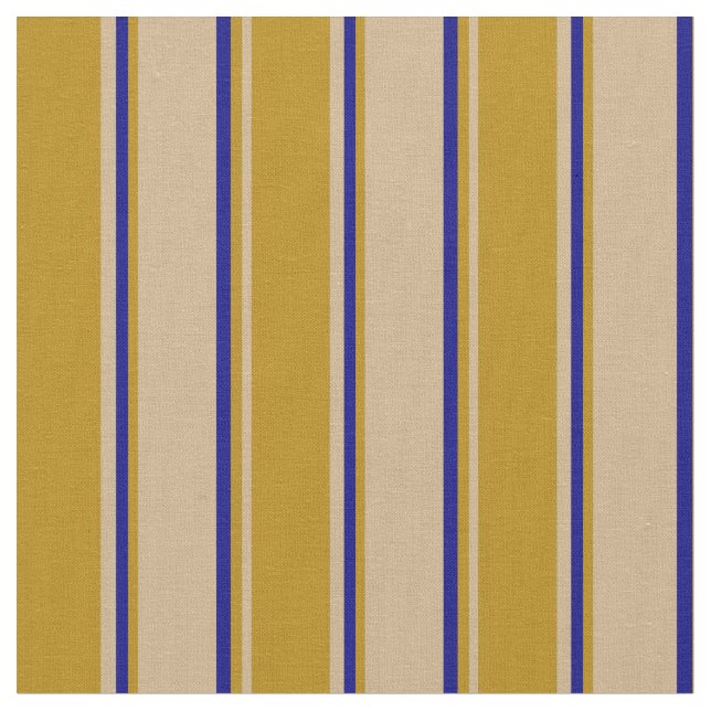 Tan, Mörk Goldenrod & Blue Färgad Rand Tyg (Närbild)