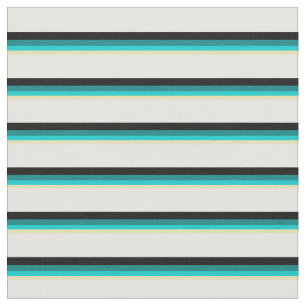 Tan, Mörk Turkos, Teal, Black och White Linjer Tyg