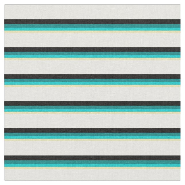 Tan, Mörk Turkos, Teal, Black och White Linjer Tyg (Närbild)