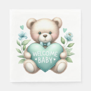 TAN NALLE MED PASTEL GRÖNT HEART PAPPERSSERVETT