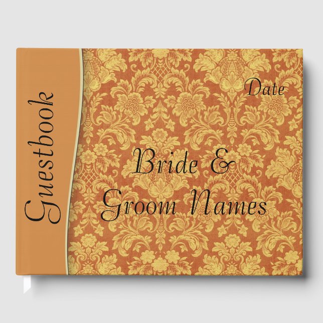Tan Natural Damask Wedor eller Shower Guestbook Gästböcker (Framsida)