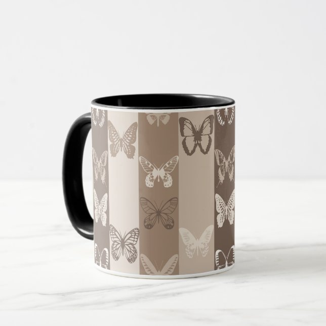 Tan Neutral Jord Fjäril Ränder Design  Mugg (Framsida vänster)